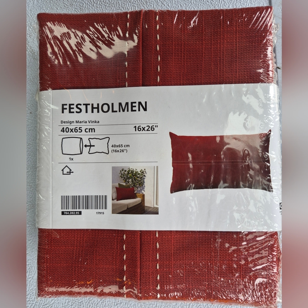 NEW Ikea Festholmen Cushion Pillow Cover Red Burgundy Stitch Pattern 16x26